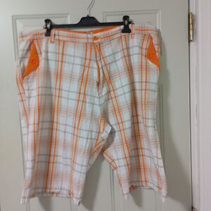 NOIZ Mens Shades of Orange Plaid Long Cargo Shorts Summer  Wear Sz 44
